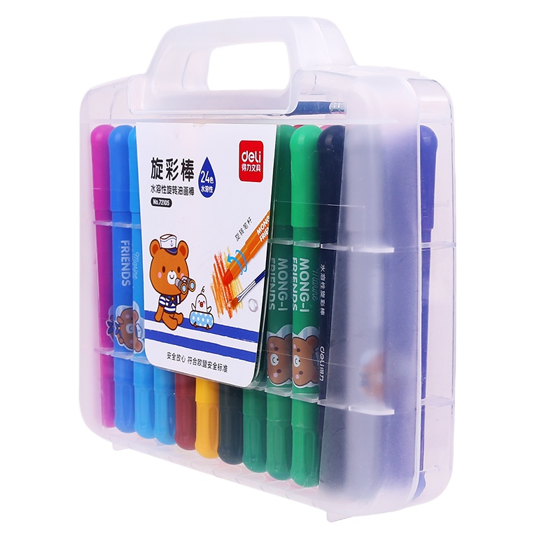 得力(deli)水溶性油画棒 24色 可水洗不脏手蜡笔炫彩棒套装 幼儿画画彩笔儿童彩色绘画涂色美术用品 72105