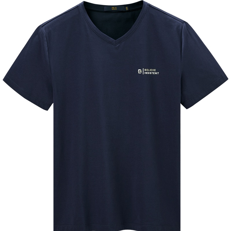 HLA海澜之家V领短袖T恤2019夏季平纹个性字母舒适短t男HNTBJ2R002A