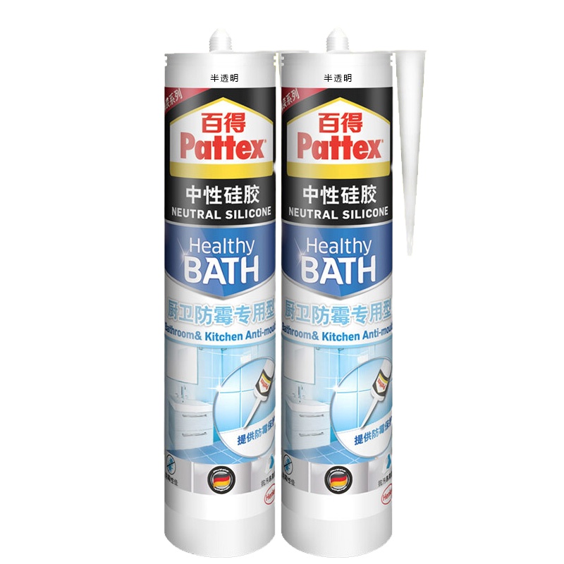 汉高百得(Pattex)SBS Plus-T 中性玻璃胶 硅胶 防水密封胶 抗污易清洁 厨卫防霉型 半透明2支装 300