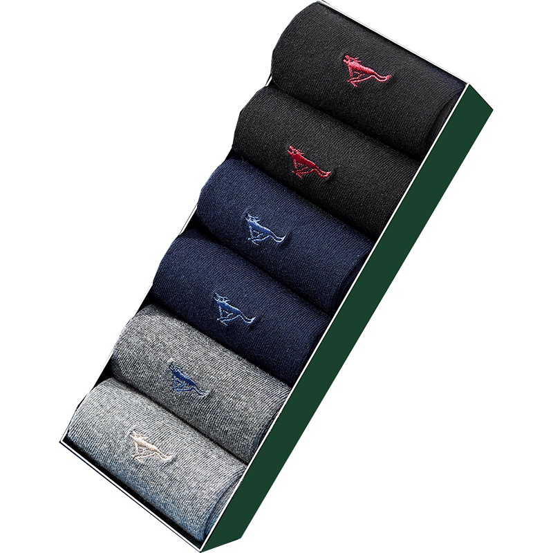 七匹狼 6双装中筒纯棉提花商务休闲棉袜透气男士袜子