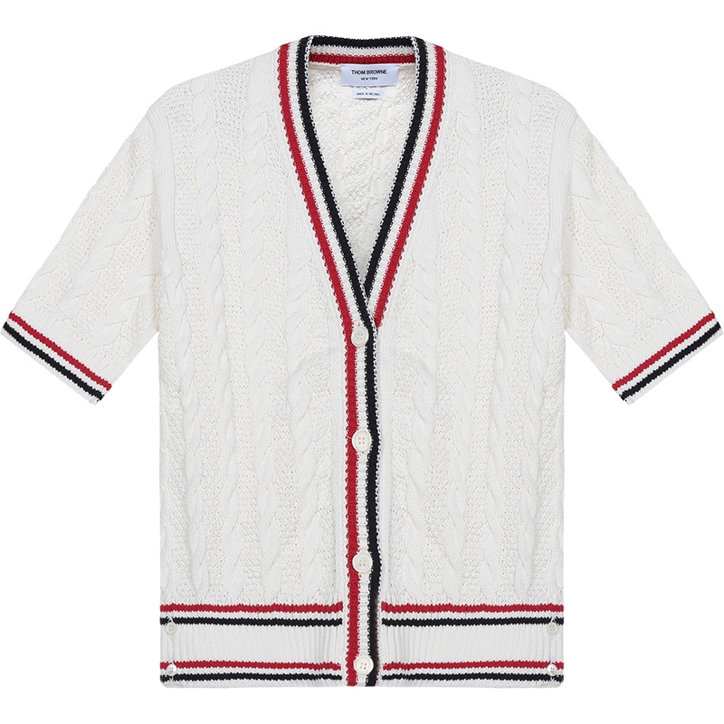 汤姆·布朗 THOM BROWNE 女士棉质短袖V领针织开衫FKC379A Y3017