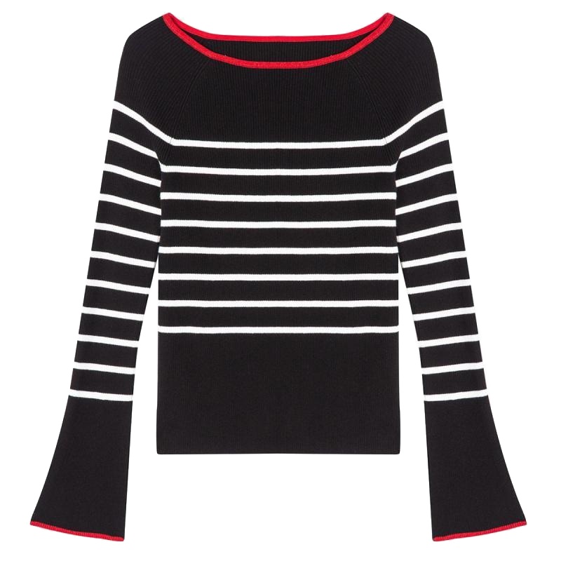 上新拉夏贝尔条纹针织衫时尚韩版毛衫长袖修身打底套头毛衣潮10018687