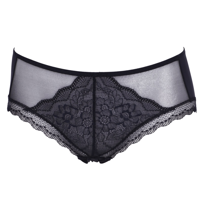 依曼丽薄款透气女士内裤 性感蕾丝拼接提臀中低腰平角裤