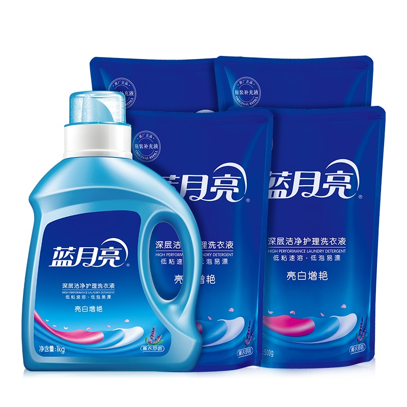 蓝月亮亮白增艳洗衣液1kg瓶装+500g袋装*4薰衣草香