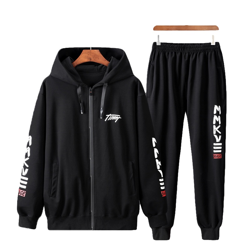 PMMP大码卫衣套装秋季新款男士运动长裤两件套潮流外套帽衫休闲开衫男