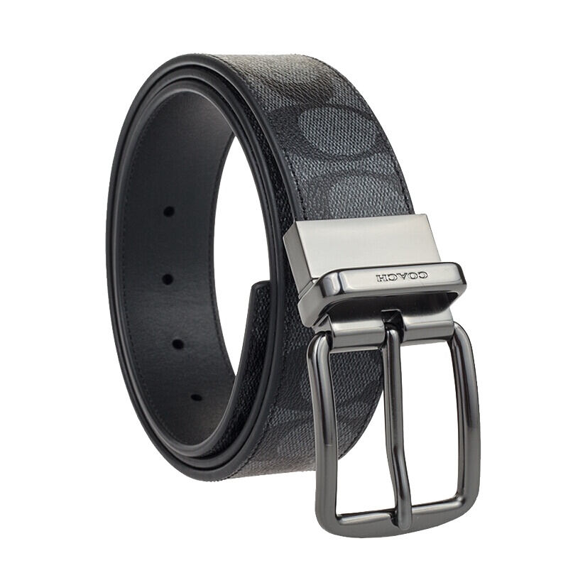 COACH 蔻驰 奢侈品 男士灰黑色PVC腰带圣诞礼物送男友 F64839 BK/BK