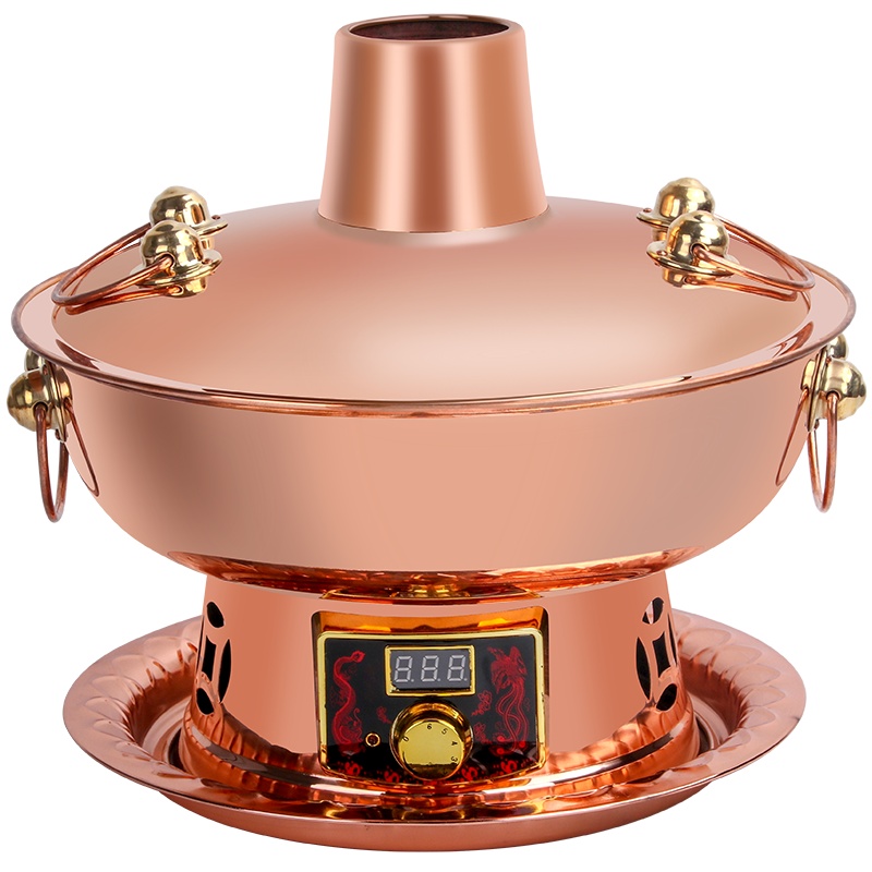 拜杰家用铜火锅电碳两用纯紫铜加厚鸳鸯火锅炉老北京火锅涮羊肉 经典老式全手工 34cm加厚纯紫铜鸳鸯型6-8人