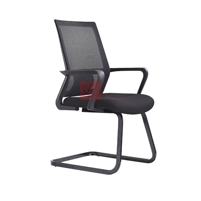 雅樊-YRJY604C黑胶职员椅办公椅老板椅会议椅电脑椅网布简约椅子 黑色弓形脚(2件起拍)