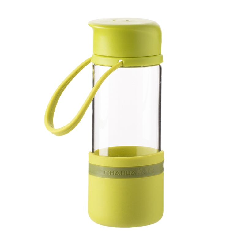 茶花水杯硼硅玻璃杯便携塑料杯子带盖创意学生杯办公室硅胶隔热茶杯车载水瓶