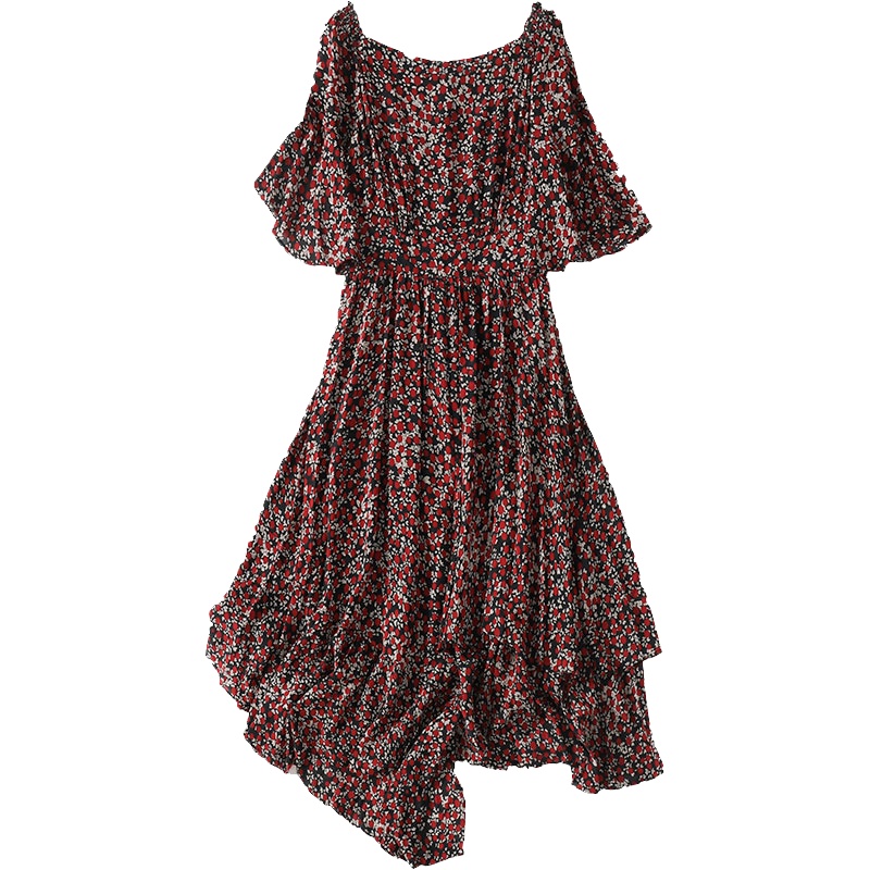 2020年春夏时尚气质新款真丝连衣裙女碎花修身桑蚕丝长裙