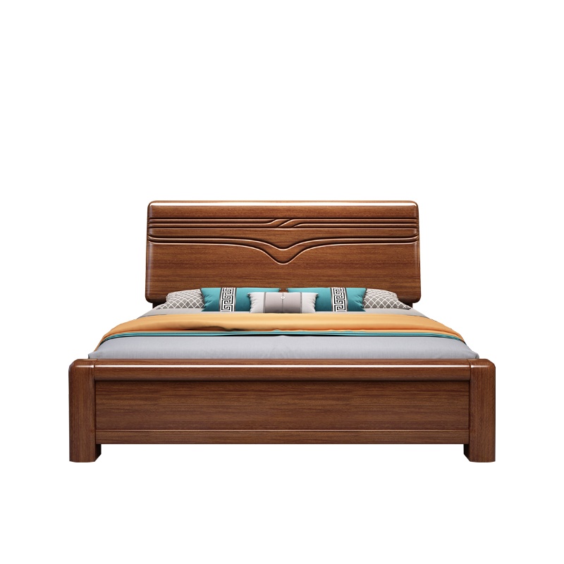月影梳桐胡桃木床实木床1.8米床婚床现代中式床简约1.5米主卧实木高箱床