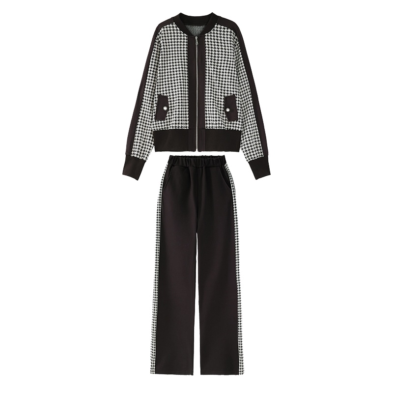 小样传奇2021春秋季新款简约时尚优雅气质格子拼接显瘦舒适两件套