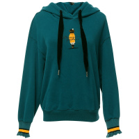 欧昵雪秋冬钉珠卡通字母绣花抽绳连帽套头卫衣女短款长袖