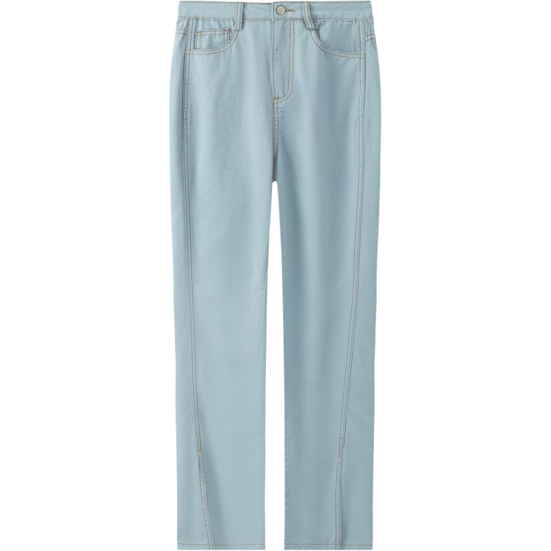 OtherMix浅色水洗牛仔裤女2021年夏季新款开裤脚高腰直筒长裤子潮