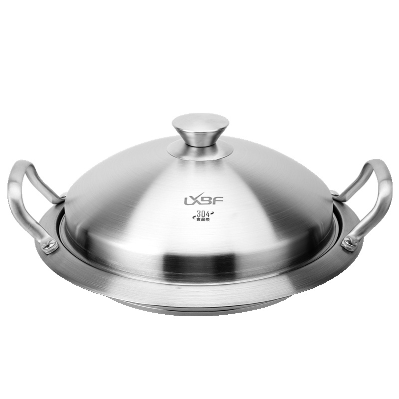 龙兴宝富(LXBF) 24CM 不锈钢不粘煎盘LX-ZJ24-06SM 有盖 电磁炉,天燃气适用 家里也能吃到的煎烤大餐