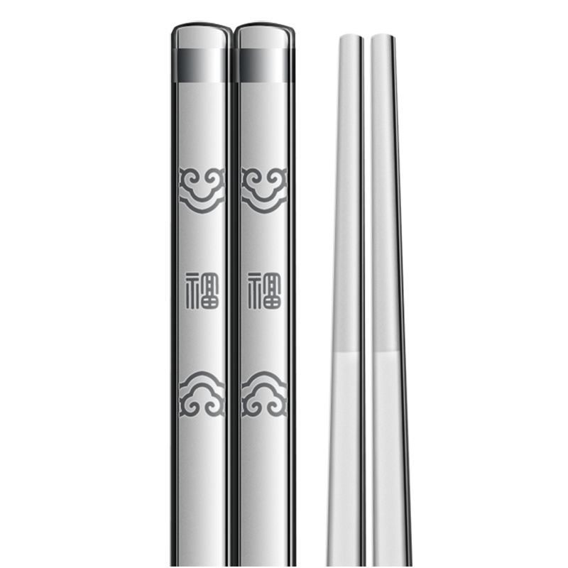 双枪筷子家用防霉防滑官方旗舰店筷子10双装316不锈钢筷子套装福寿绵绵方筷