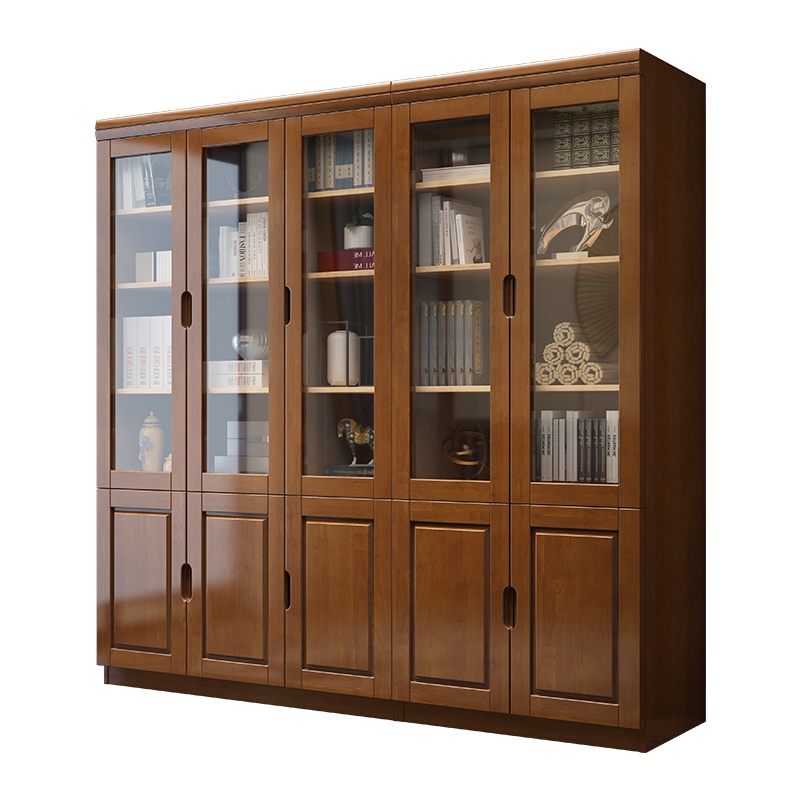 梵宜实木书柜现代中式两三四五六门组合书柜书架精品书房家具