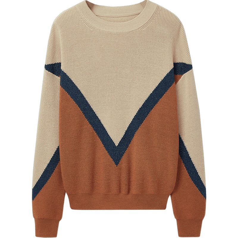 2019爱居兔秋季女装撞色拼接长袖针织衫