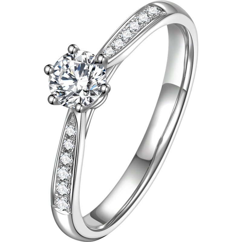金至福 白18K金钻石戒指钻戒女求婚戒指结婚订婚百年经典皇冠6爪定制婚戒纪念日礼物 一诺永恒