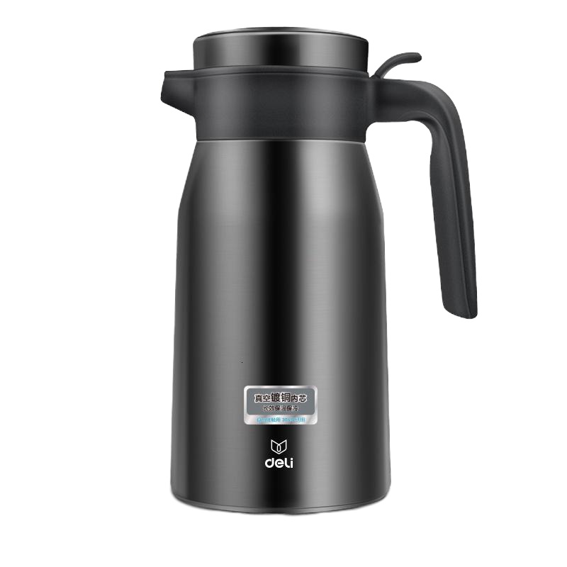 得力17753保温壶深灰2l不锈钢真空保温得力保温壶家用大容量户外便携304不锈钢内胆暖水壶