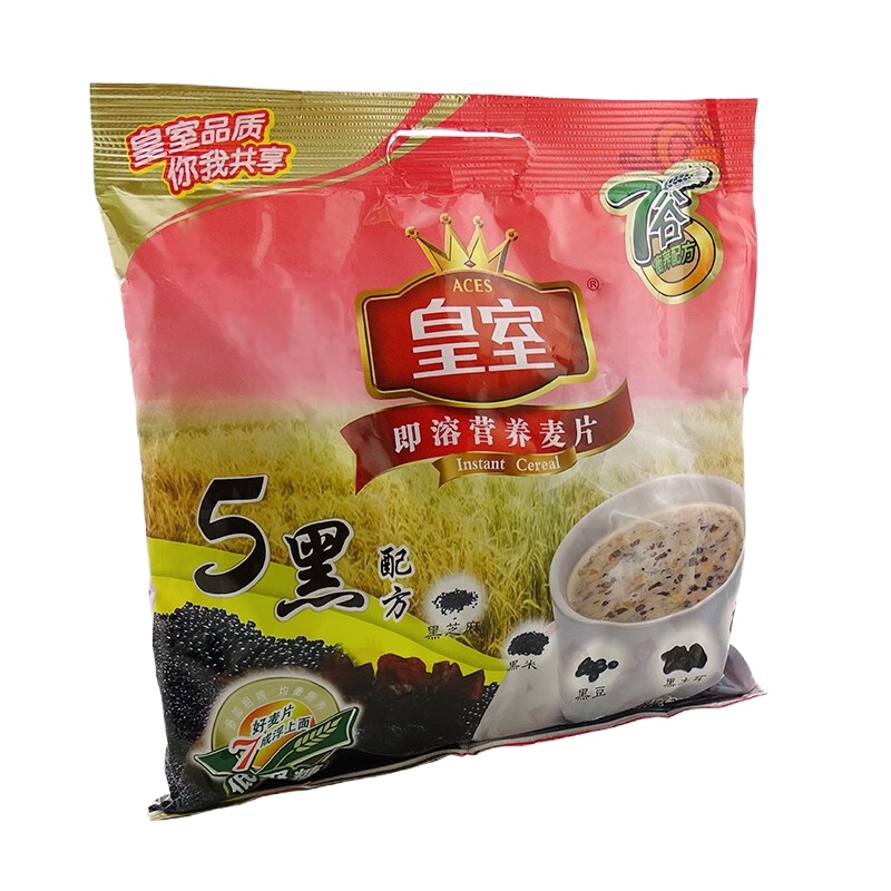 皇室 即溶营养燕麦片 5黑配方黑芝麻黑豆黑米黑木耳乌梅600g袋 早餐冲饮免煮谷物即食小袋装