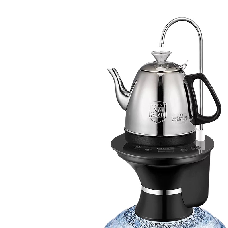 智能加热烧水壶桶装水电动抽水器纯净出水器黄金蛋矿泉饮吸水自动上水器 黑色智能款(配1L不锈钢水壶)免开盖加水