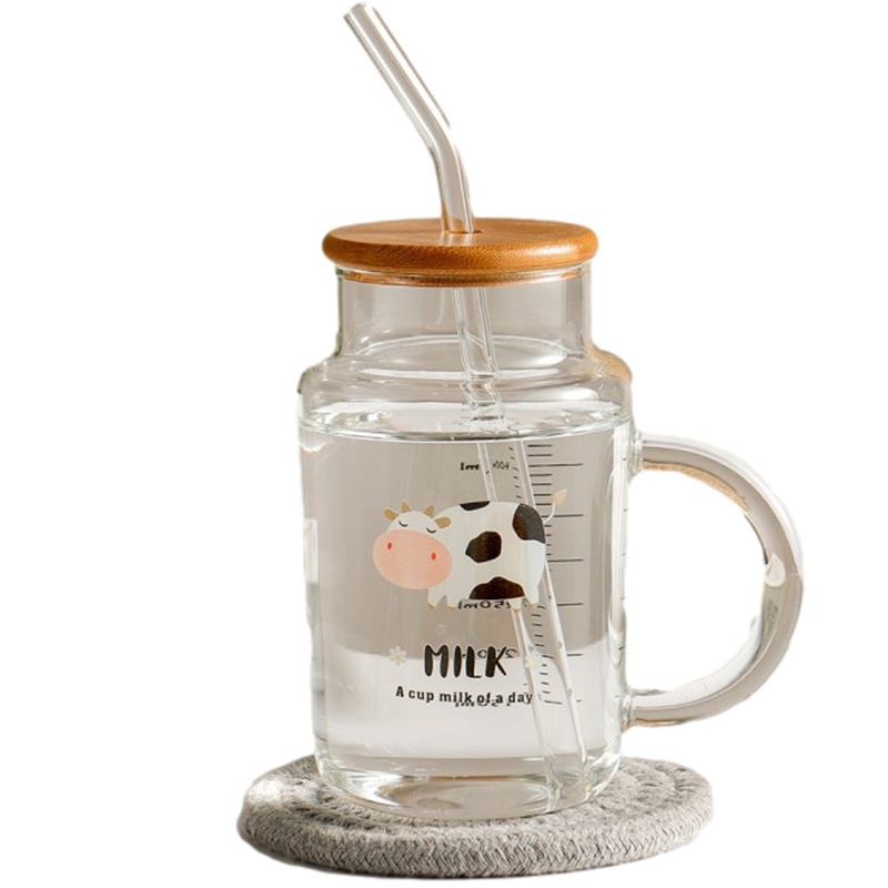 贝瑟斯 透明奶牛玻璃杯办公室喝水杯子家用牛奶杯