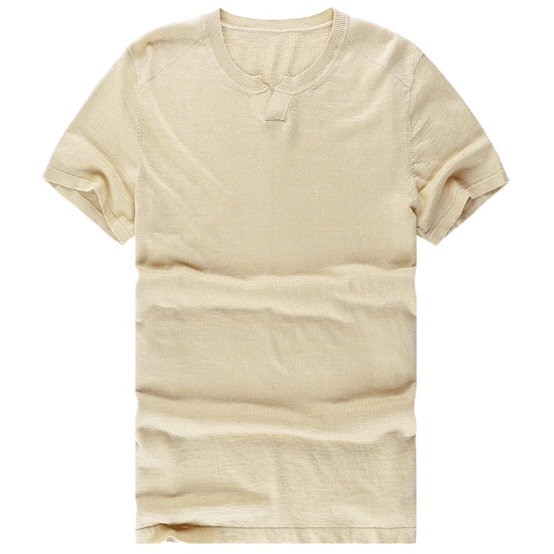 布先生短袖T恤 针织衫中国风短袖男亚麻亨利领针织衫AT10225