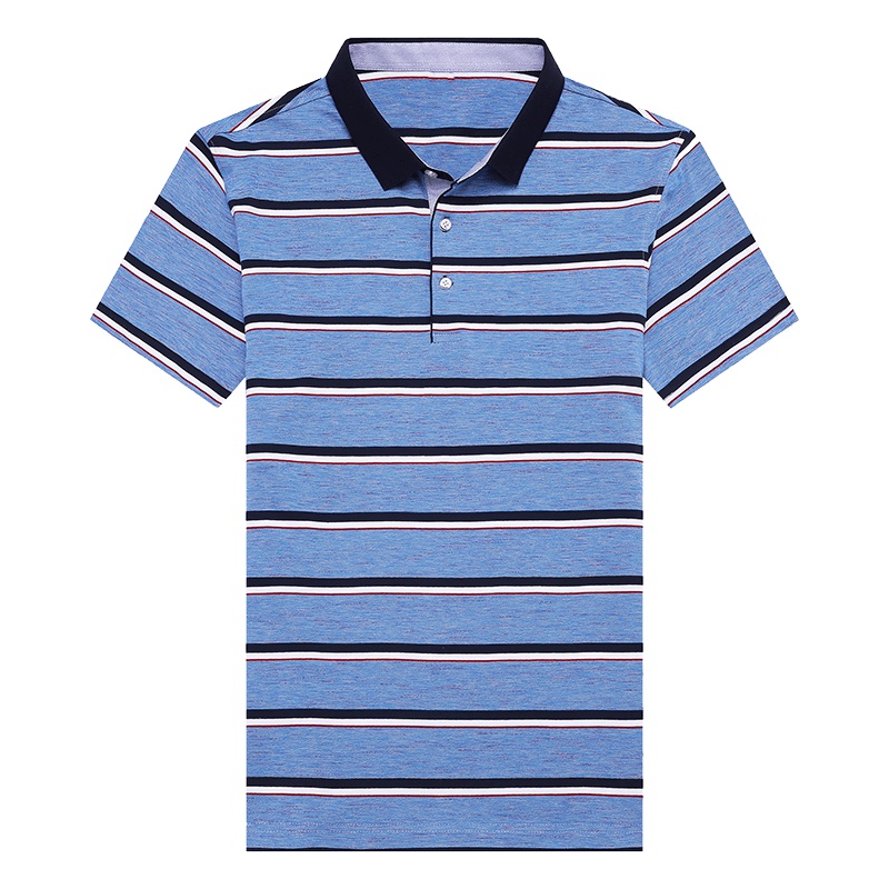 卡帝乐鳄鱼短袖T恤男条纹翻领Polo衫中年宽松男上衣BAB9086