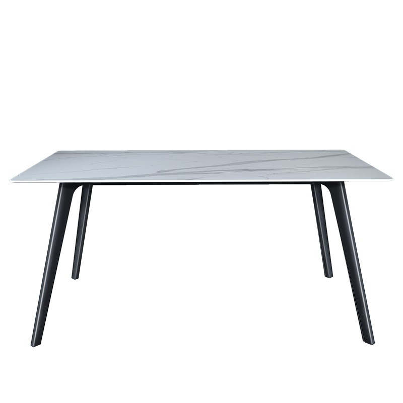 和顿 进口岩板餐台 意式极简餐桌 北欧轻奢4人吃饭台子现代简约8人大理石餐桌6人家用组合钢架桌子黑白色HD-160