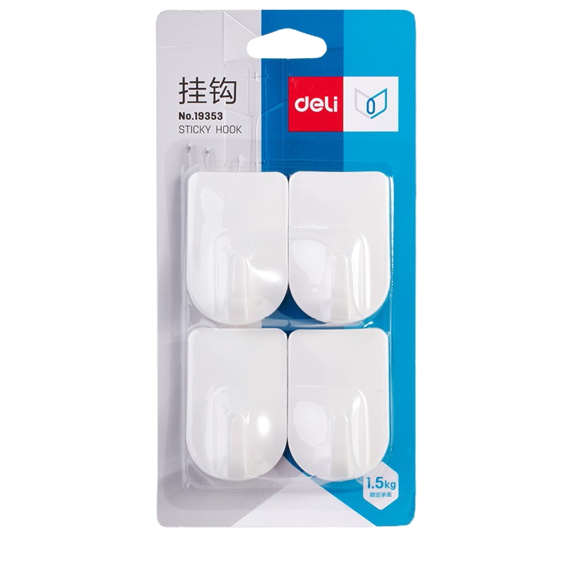 得力粘胶挂钩 免钉挂钩 19353 4只卡(额定承重1.5kg)