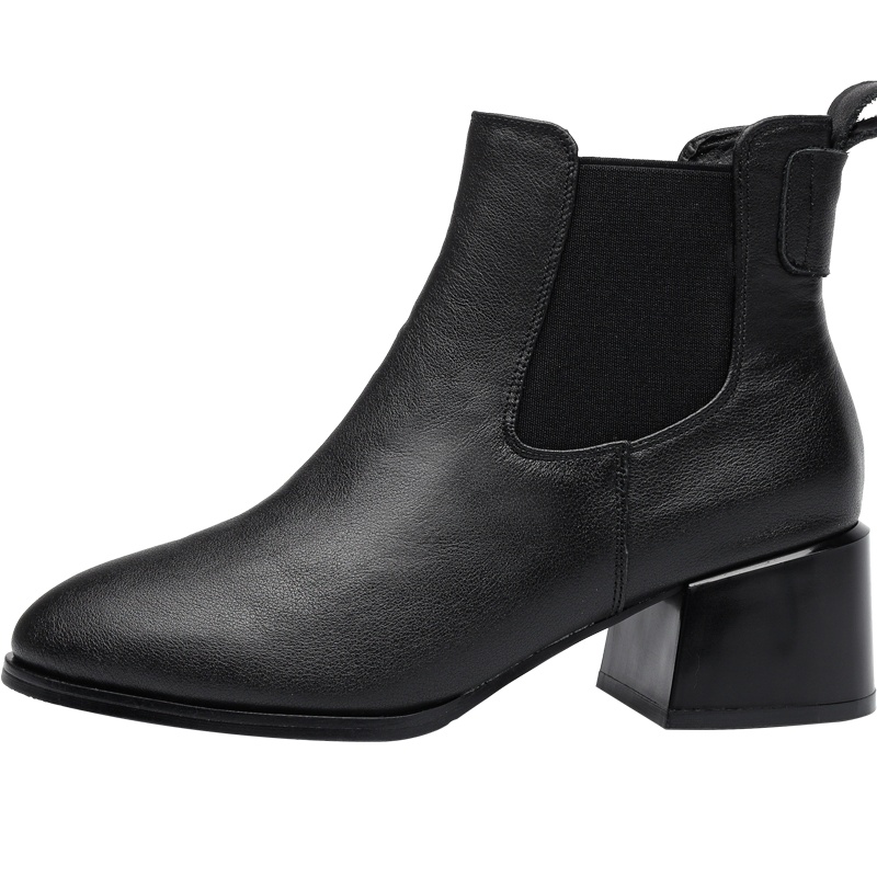 马克华菲马丁靴2020新款粗跟弹力布短靴黑色时尚百搭切西尔靴