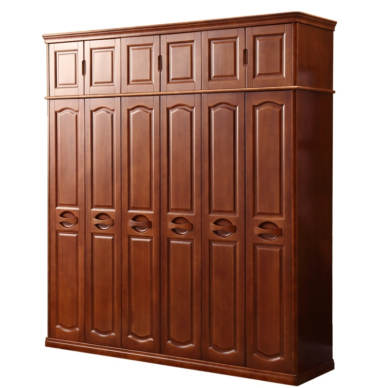 月影梳桐现代简约中式衣柜实木组装卧室经济型六门衣橱三开门木质家用家具