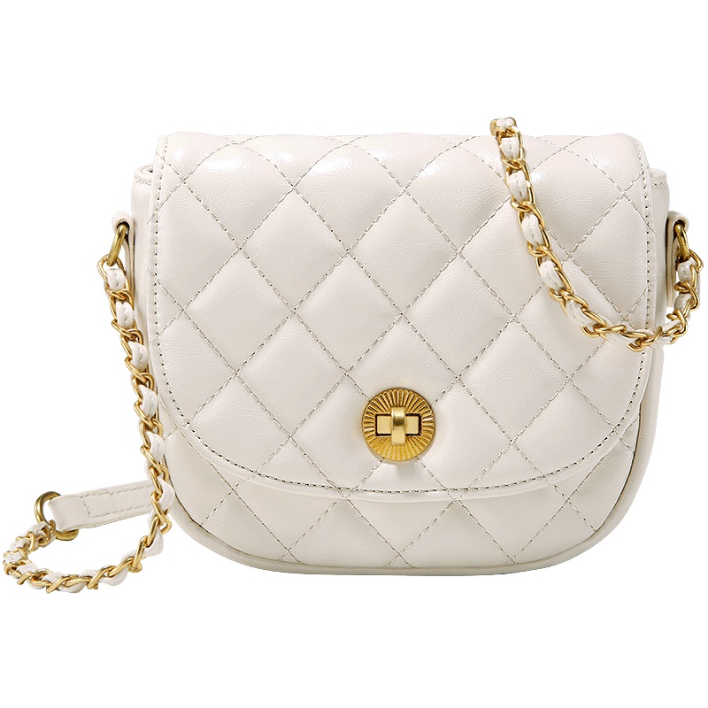 2019夏天新款白色菱格链条小包包单肩斜挎