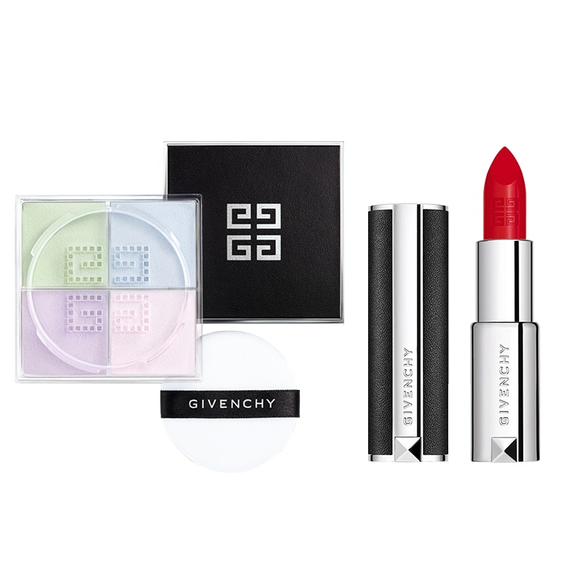 [国内专柜版]纪梵希口红套装礼盒 小羊皮305#缪斯红+明星散粉1号 浓郁显色 持妆控油