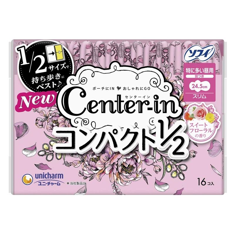 UNICHARM尤妮佳CENTERIN花香型量多日用棉柔超薄护翼卫生巾245MM16片装