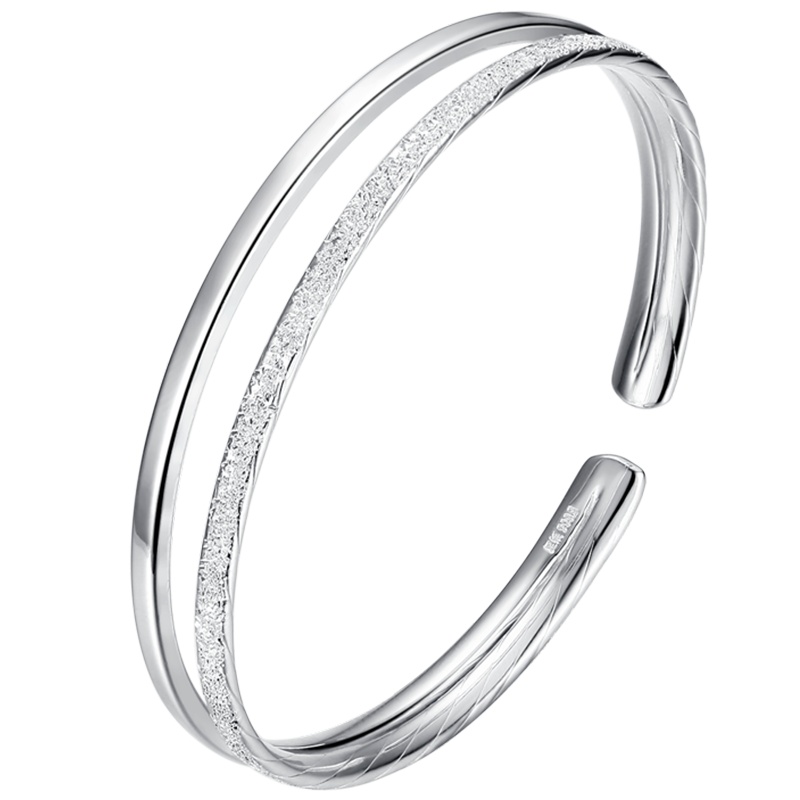 佰色传情银手镯女999纯银手镯年轻款镯子足银手饰手链女友礼物