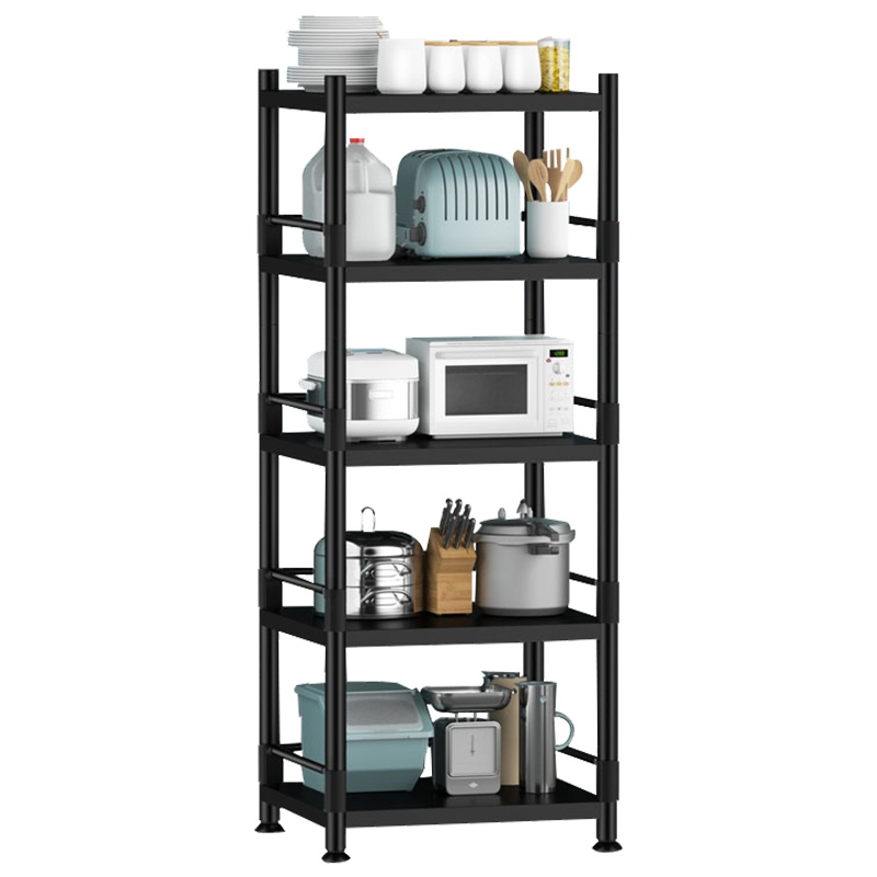 永格收纳货架轮子置物架烤箱厨房黑色带多层围栏储物落地微波炉不锈钢