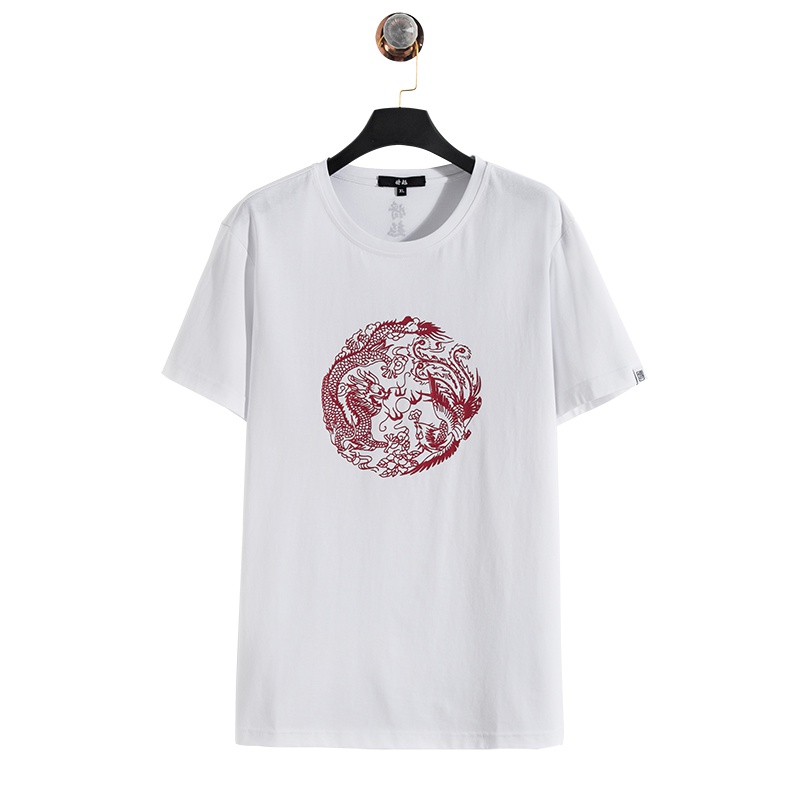 蓝旗X将起系列夏季新款胸口手工印花T恤高端圆领上衣短袖