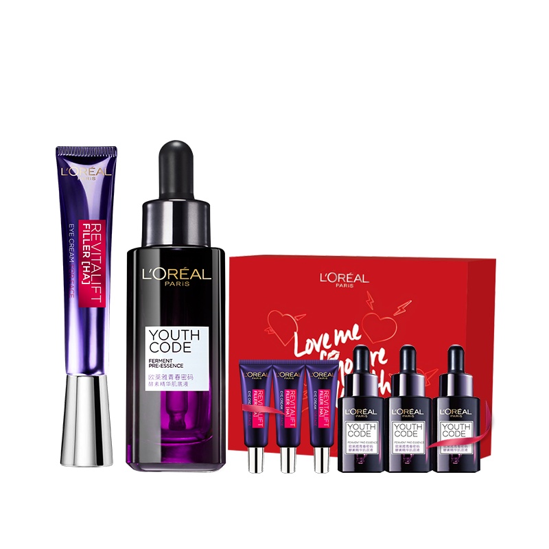 欧莱雅(L'OREAL)邂逅爱礼盒(复颜全脸淡纹眼霜30ml+青春密码肌底液50ml+肌底液中样15ml*3眼霜小样*3