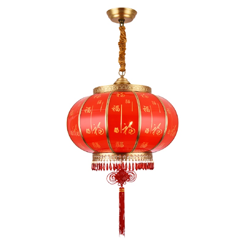 新年春节阿斯卡利大门家用阳台大红福户外灯笼吊灯中国风结婚中式大号_铜大红灯笼-单个60CM配LED灯泡