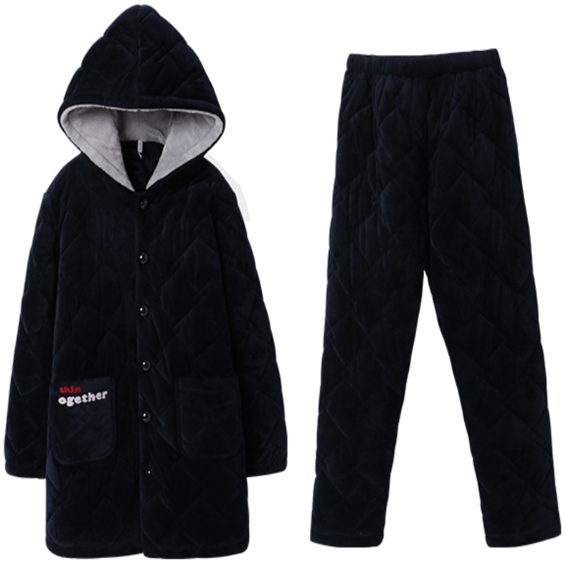 安之伴睡衣男冬季圆领套装夹棉家居服