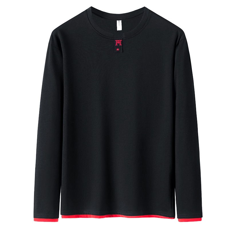 LEEVIRHINO秋冬新款男士t恤男圆领棉质弹力长袖体恤男士时尚休闲百搭男士T恤男大码男装衣服李维犀牛