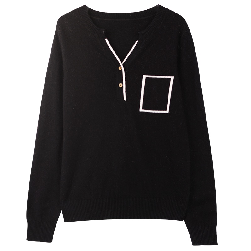 金菊秋冬新款毛衣V领百搭100%羊毛衫女