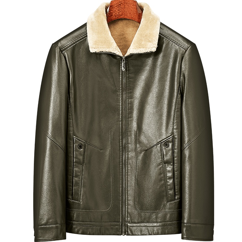 雅鹿男装冬季新款商务休闲翻领加绒加厚男款皮夹克男士皮衣1103PA00818