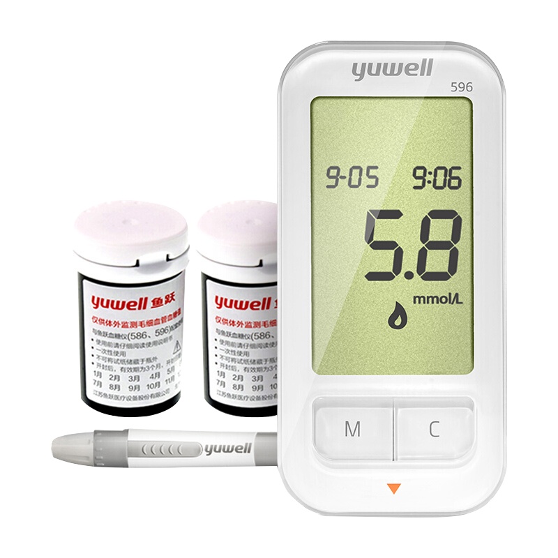 鱼跃 Yuwell 血糖仪596 糖尿病家用精准全自动测试血糖试纸(赠100片试纸+100支采血针)