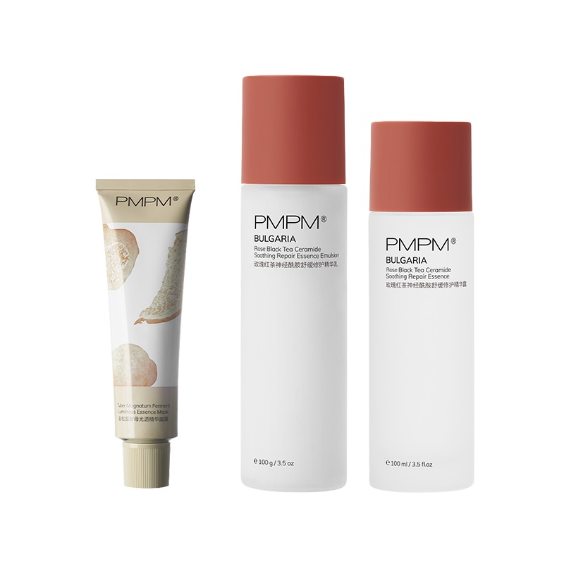 PMPM玫瑰红茶水乳神经酰胺精华 学生保湿干敏皮水乳套装+白松露酵母光透精华面膜75g