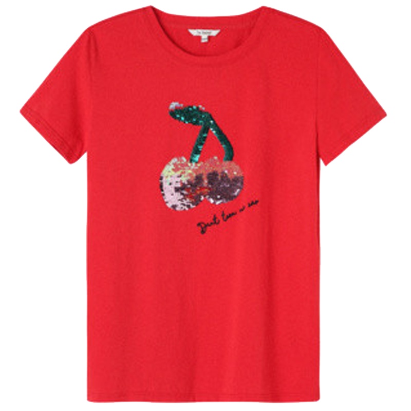 【专柜同款】拉夏贝尔2020新款夏季休闲时尚圆领短袖宽松显瘦刺绣亮片T恤60008034