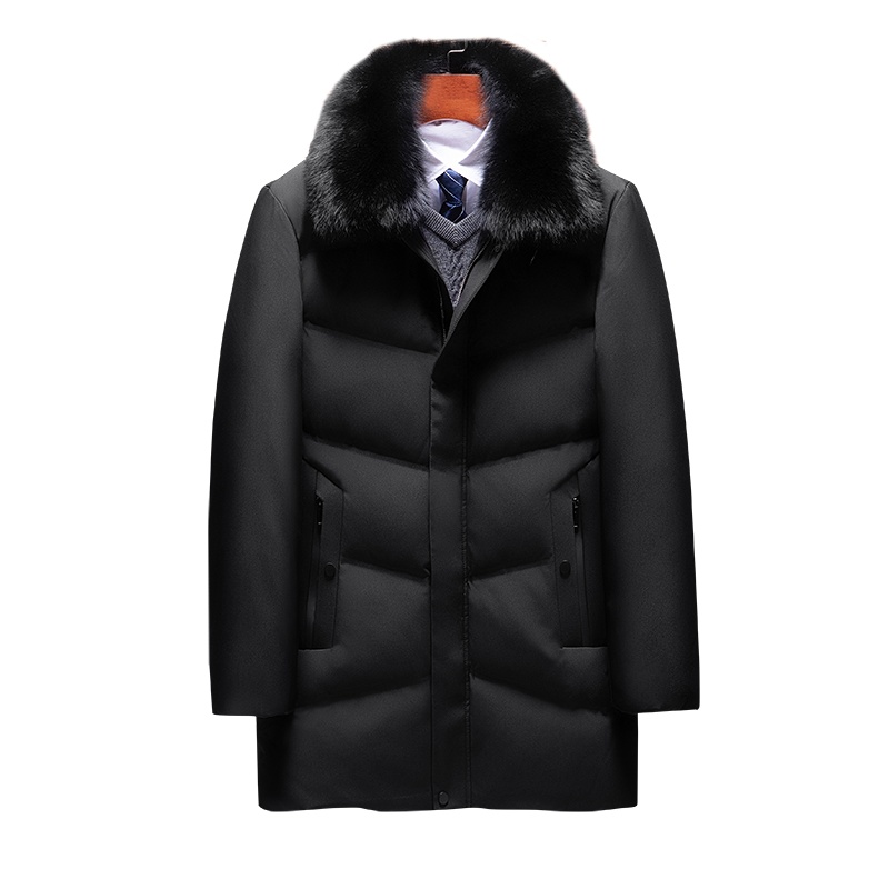 雅鹿男装秋冬季男士外套狐狸毛翻领中长款羽绒服WE67U0824