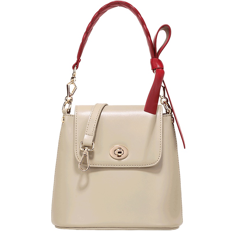 TOUTOU质感牛皮蝴蝶结手提水桶包包